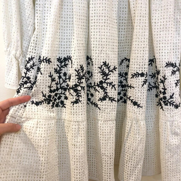 RARE Hemant & Nandita Embroidered Eyelet Tassled V Neck Cotton Mini Dress XS NWT - Picture 6 of 11